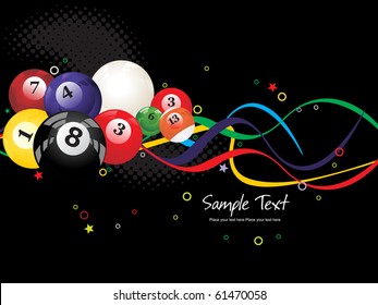 background with colorful billiard balls, vector sports background