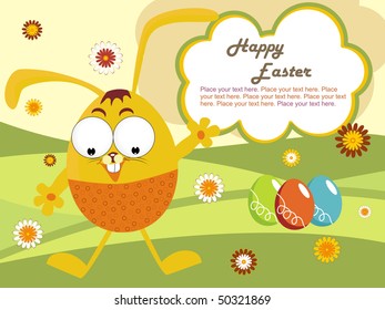 background with colorful bloom and cartoon egg