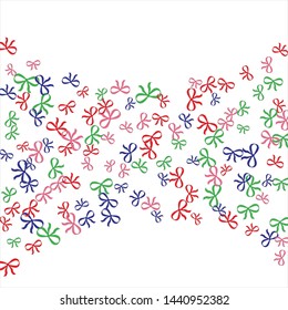 Background with Colorful Bows. Trendy Pattern for Postcard, Print, Banner or Poster. Little Pretty Bows For Party Decoration, Wedding, Birthday or Anniversary Invitation. 
