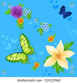 background of colorful butterflies flying and flowers