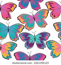 Background with colorful butterflies. Seamless texture. Grunge. Vector eps 10