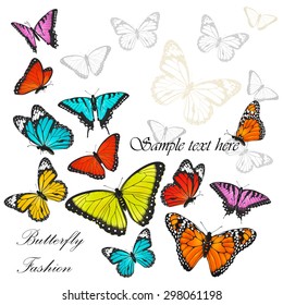 Background with colorful butterflies vector illustration