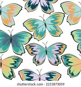 Background with colorful butterflies. White color background.