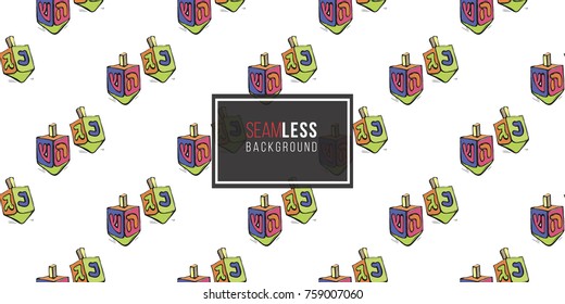 Background with colorful children hand drawn hanukkah celebration symbols: dreidel and snow. Set of isolated chanukah ceremony decorative art elements on white backdrop