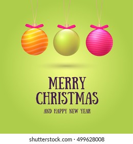 background with colorful christmas balls.New year banner or flyer template