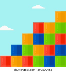 Background of colorful cubes on blue sky