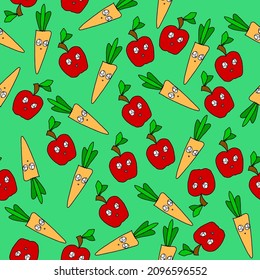 Background of colorful cute apple and carrot