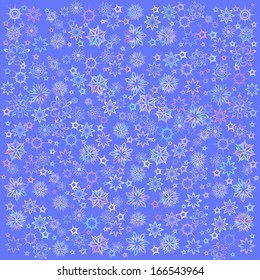 background with colorful different snowflakes