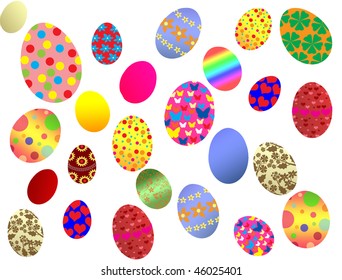 Background with Colorful Easter eggs isolated in white background