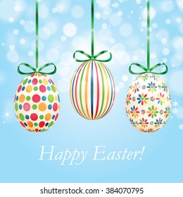 Background with colorful Easter eggs.Poster for Easter