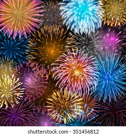 Background with colorful fireworks, EPS 10 contains transparency.