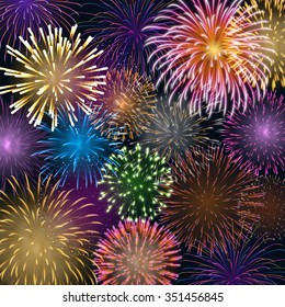 Background with colorful fireworks, EPS 10 contains transparency.