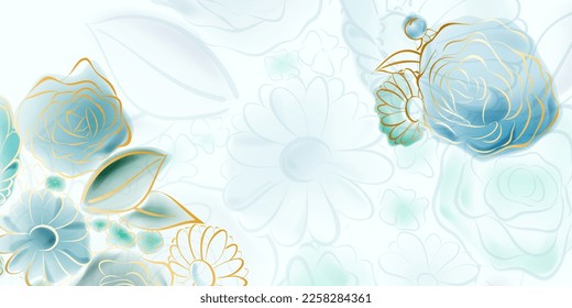 Background of colorful flowers painted with watercolors and a calligraphic brush
