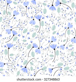 Background of colorful flowers. Pattern of flowers tulip and bluebell flower.