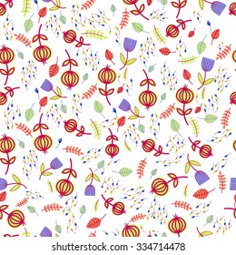 Background of colorful flowers. Pattern of flowers tulip and bluebell flower.