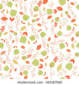Background of colorful flowers. Pattern of flowers tulip and bluebell flower.