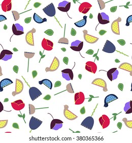Background of colorful flowers. Pattern of flowers tulip and bluebell flower.
