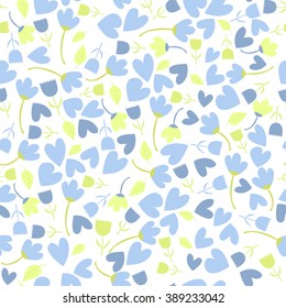 Background of colorful flowers. Pattern of flowers tulip and bluebell flower.