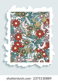 background with colorful flowers vector sticker