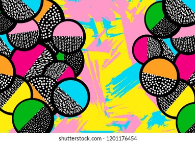Background with colorful geometric figures and brush strokes. Vector illustration.