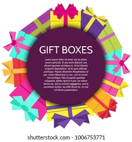 Background with a colorful gift boxes. Vector illustration.
