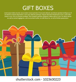 Background with a colorful gift boxes. Vector illustration.
