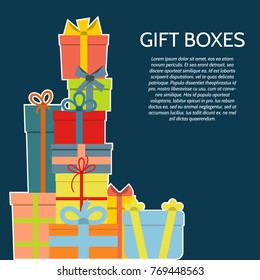 Background with a colorful gift boxes. Vector illustration.
