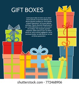Background with a colorful gift boxes. Vector illustration.
