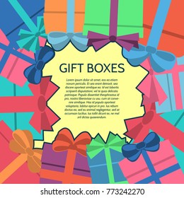 Background with a colorful gift boxes. Vector illustration.
