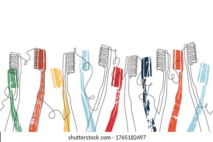 Background with Colorful Grunge Toothbrushes and Space for Trext. Seamless Vector Pattern. Can be used as an element to create a Poster, Banner, Packaging, Home Decor or other Design Work.