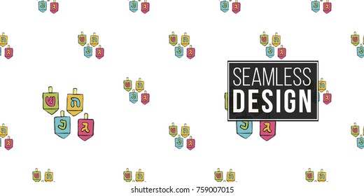 Background with colorful hand drawing hanukkah celebration symbols: dreidels game and snow. Set of isolated chanukah ceremony decorative art elements on white backdrop