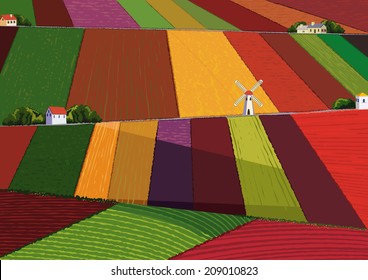 Background with colorful harvesting fields