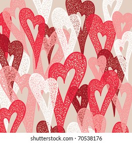 Background of colorful hearts. Hand drawn illustration, vector.