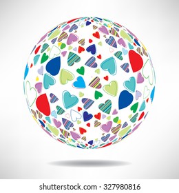 Background of colorful hearts in the shape of a ball 