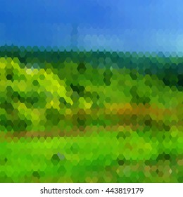 Background with colorful hex grid and blurred picture