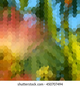 Background with colorful hex grid and blurred picture