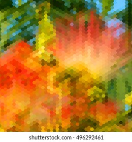 Background with colorful hex grid and blurred picture