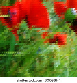 Background with colorful hex grid and blurred picture