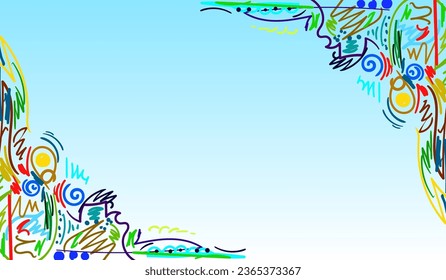 the background of the colorful irregular scribbles and the spontaneity of the scribbles.