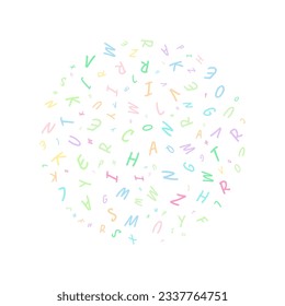 Ein Hintergrund mit bunten Buchstaben verschiedener Größen als Muster.