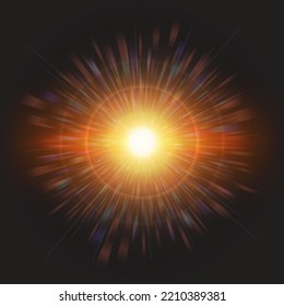 Hintergrund mit bunter Lichtexplosion. Helles Licht brach aus. Vektorgrafik.