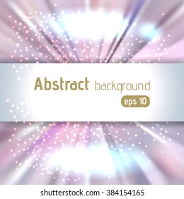 Background with colorful light rays. Abstract background. Vector illustration. Pink, white colors. 