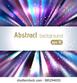 Background with colorful light rays. Abstract background. Vector illustration. Blue, violet, white colors. 