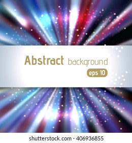 Background with colorful light rays. Abstract background. Vector illustration. Blue, white, violet, pink  colors. 