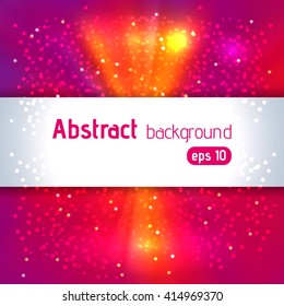 Background with colorful light rays. Abstract background. Vector illustration. Pink, orange, red colors. 