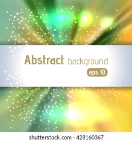 Background with colorful light rays. Abstract background. Vector illustration. Yellow, green colors