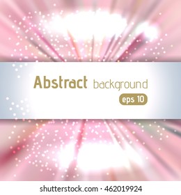Background with colorful light rays. Abstract background. Vector illustration. Pastel pink color. 