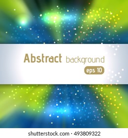 Background with colorful light rays. Abstract background. Vector illustration. Green, blue colors