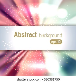 Background with colorful light rays. Abstract background. Vector illustration. Pink, white, green colors