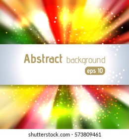 Background with colorful light rays. Abstract background. Vector illustration. Yellow, green, red colors